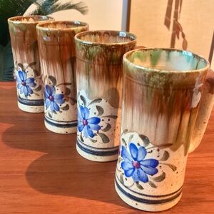 Set of 4 Hand painted ceramic vintage mugs
